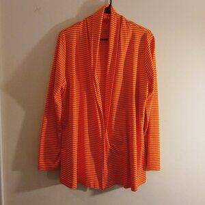 L.L. Bean | Long Red Striped Open Front Cardigan Sweater Large